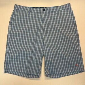 Tommy Bahama Mens 36 Chip Shot Plaid Golf Shorts Blue Nylon Spandex Casual Beach